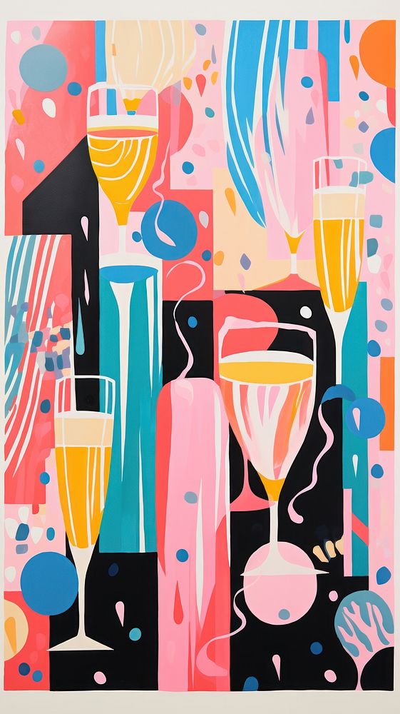New year champagne celebration painting collage. AI generated Image by rawpixel.