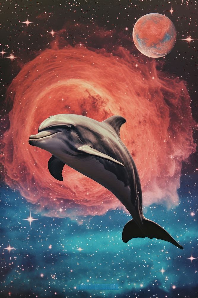 Dolphin space astronomy outdoors. AI generated Image by rawpixel.