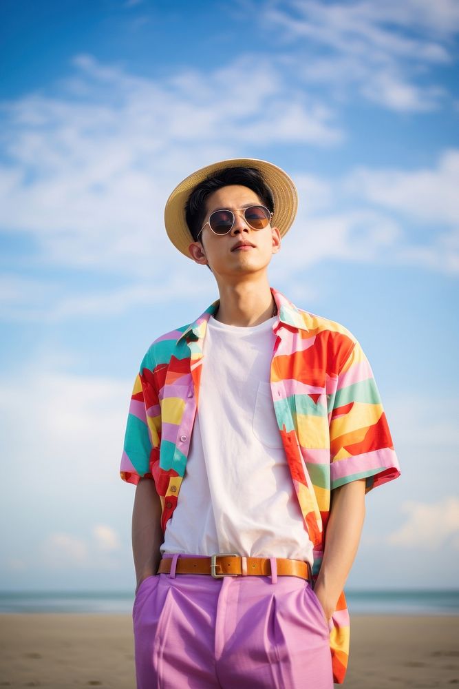 Taiwanese man portrait fashion beach. AI generated Image by rawpixel.