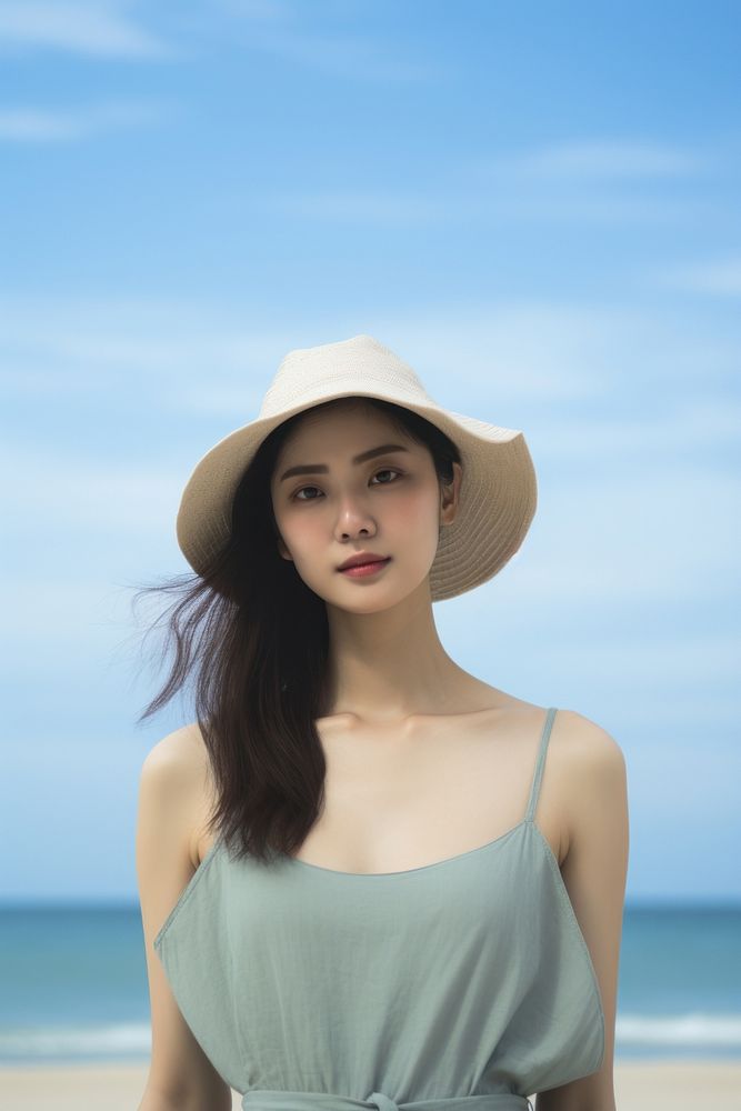 Chinese woman wear minimal beach fashionable portrait adult photo. AI generated Image by rawpixel.