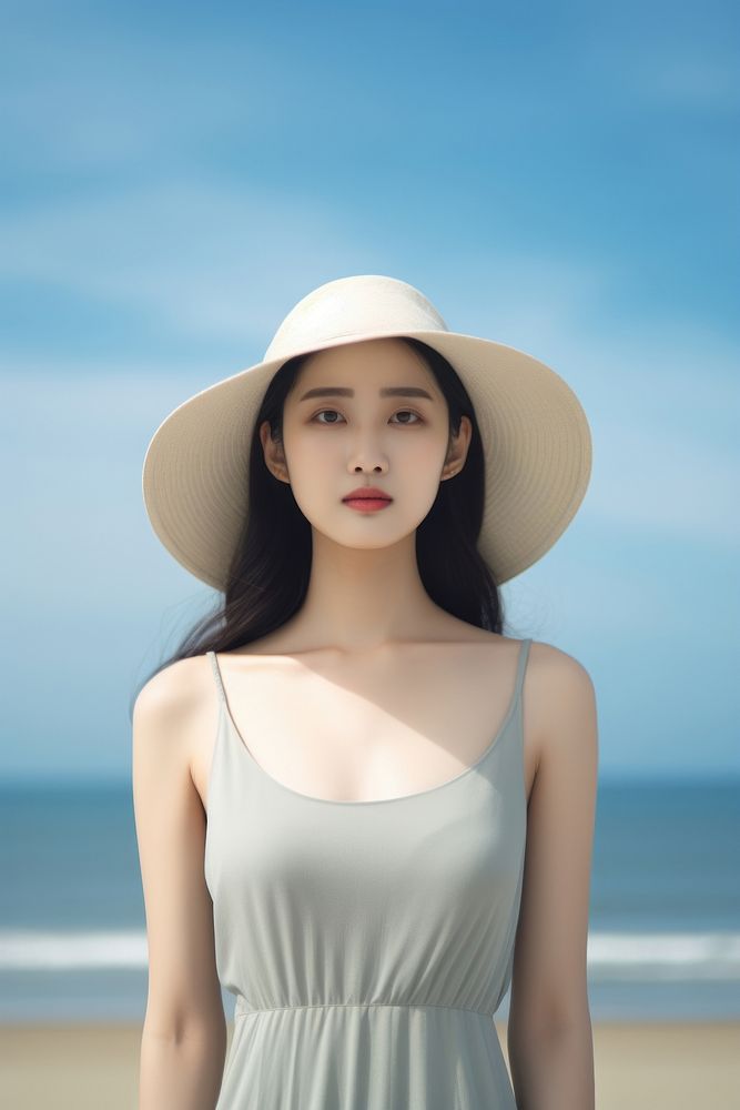 Chinese woman wear minimal beach fashionable portrait adult contemplation. AI generated Image by rawpixel.