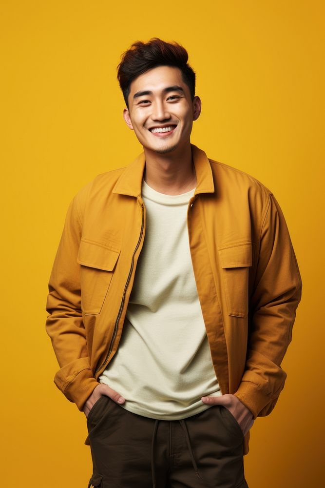 A Hong konger man in a casual clothing poses portrait smile adult. AI generated Image by rawpixel.
