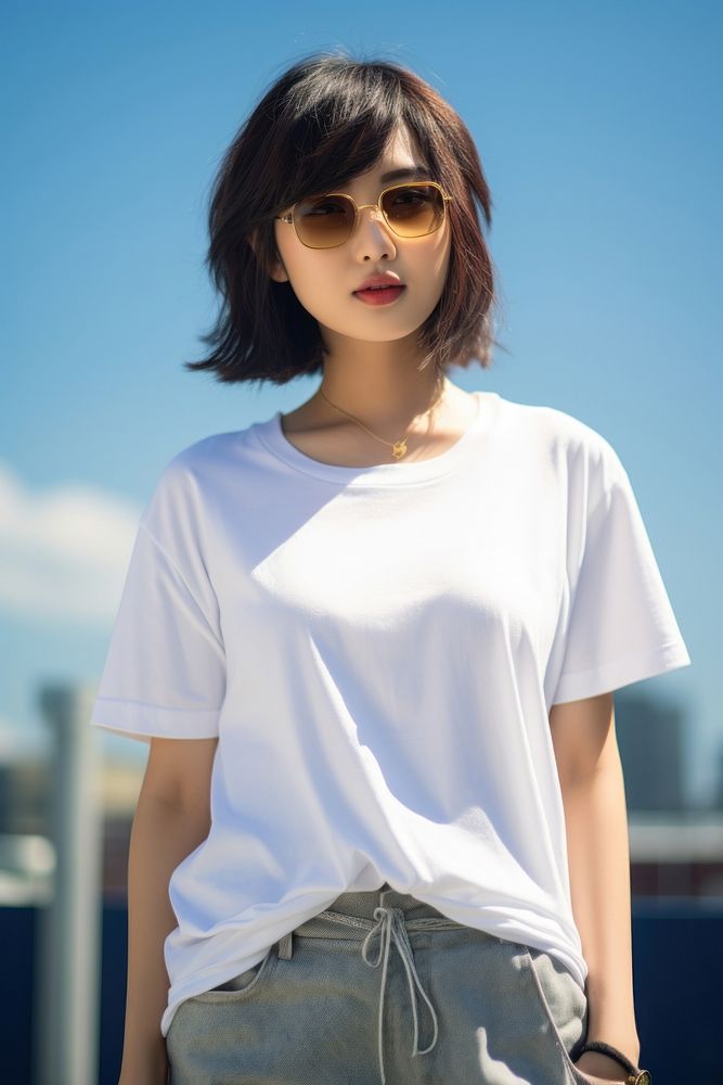 Japanese women t-shirt portrait fashion. AI generated Image by rawpixel.