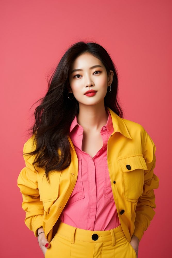 A korean woman in a wearing pink clothing portrait fashion yellow. AI generated Image by rawpixel.