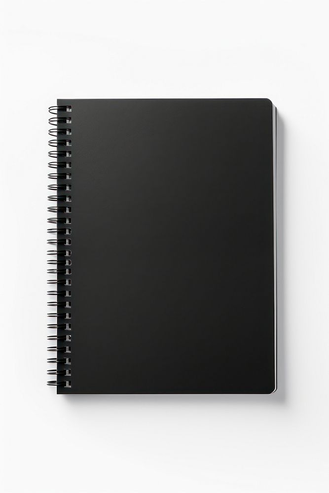 Spiral bound notebook mockup template book open white paper with black paper cover spiral diary white background. AI…