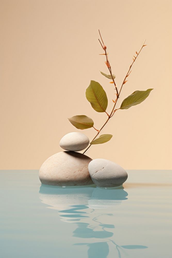 Rocks and plants balance leaf blue. AI generated Image by rawpixel.