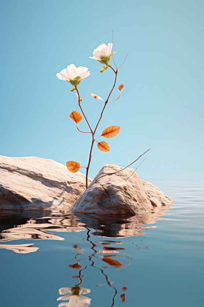 Rocks and plants outdoors nature flower. AI generated Image by rawpixel.