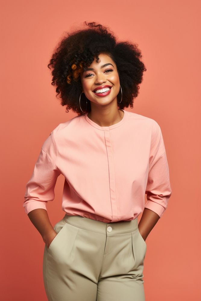 Black woman laughing portrait blouse. AI generated Image by rawpixel.