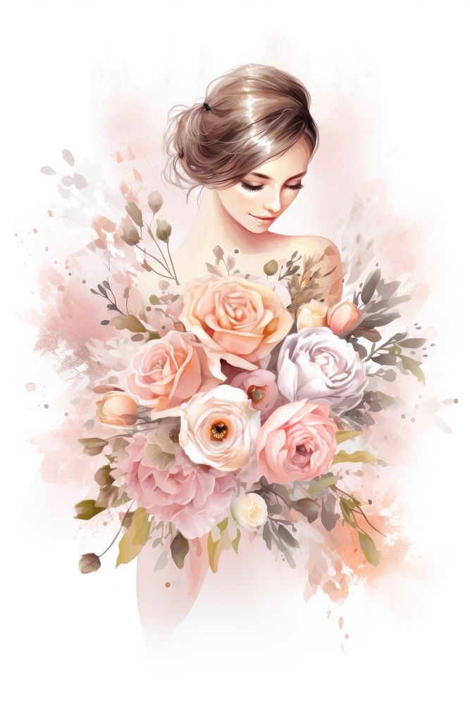 Wedding bouquet painting portrait flower. AI generated Image by rawpixel.