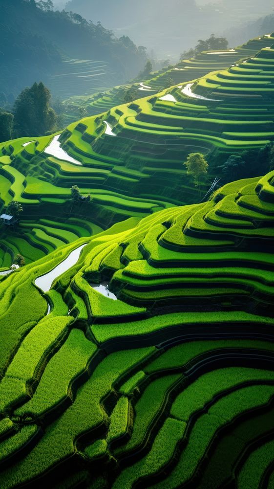 Rice fields landscape outdoors terrace. AI generated Image by rawpixel.