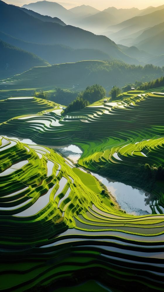 Rice fields landscape outdoors terrace. 