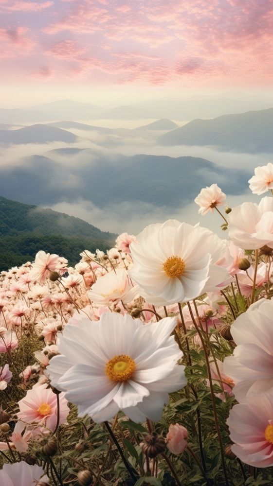 Flowers mountain landscape outdoors. AI generated Image by rawpixel.