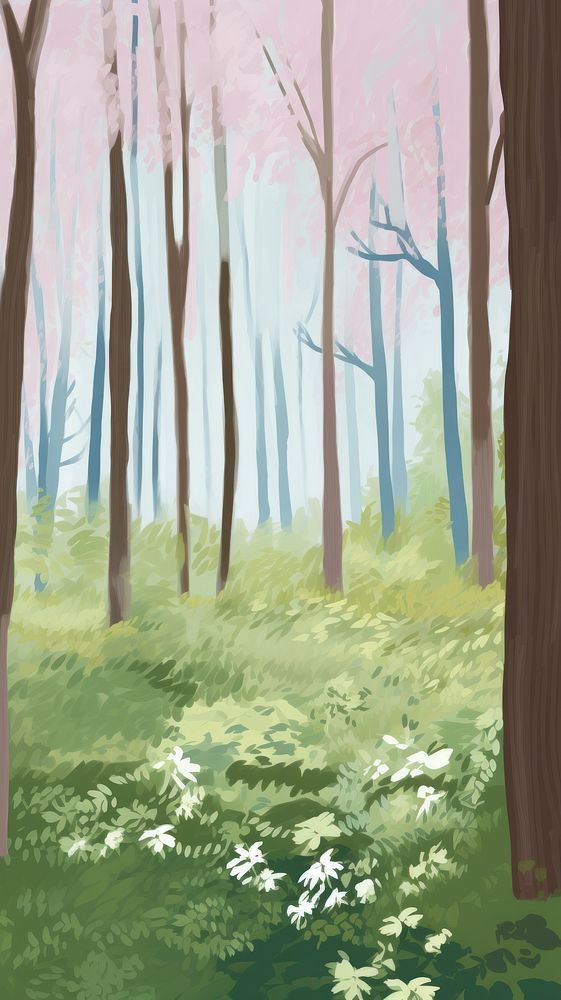 Forest in the spring woodland outdoors drawing. AI generated Image by rawpixel.