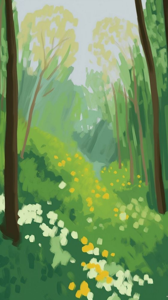 Forest in the spring outdoors woodland painting. AI generated Image by rawpixel.