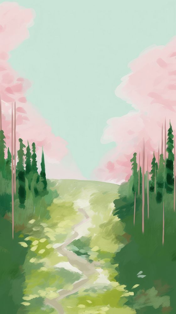 Forest in the spring outdoors woodland painting. AI generated Image by rawpixel.