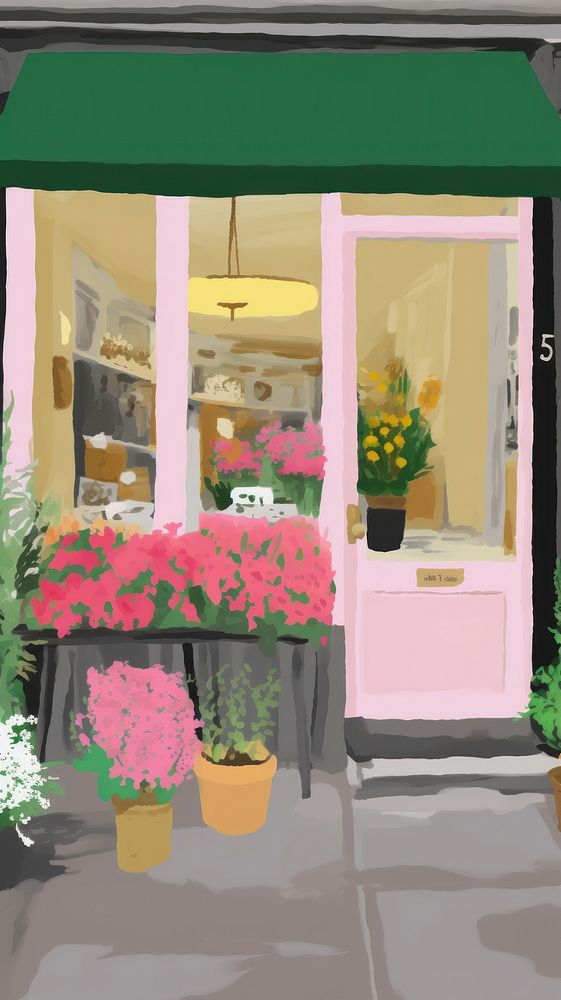 Flower shop architecture plant coffeehouse. AI generated Image by rawpixel.