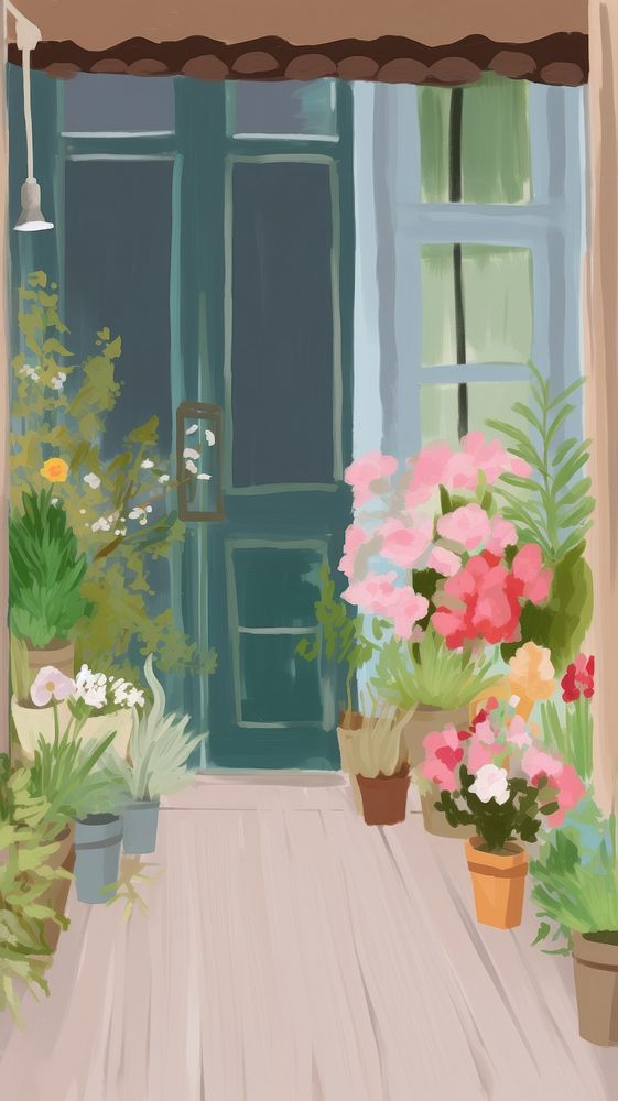 Flower shop architecture building painting. AI generated Image by rawpixel.