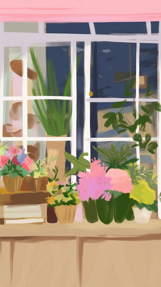 Flower shop windowsill plant architecture. AI generated Image by rawpixel.