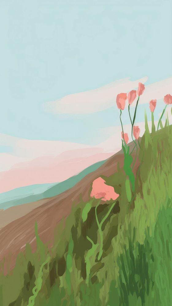 Flowers grassland outdoors painting drawing. AI generated Image by rawpixel.