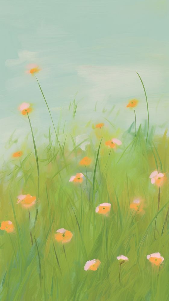 Flowers grassland backgrounds painting outdoors. AI generated Image by rawpixel.