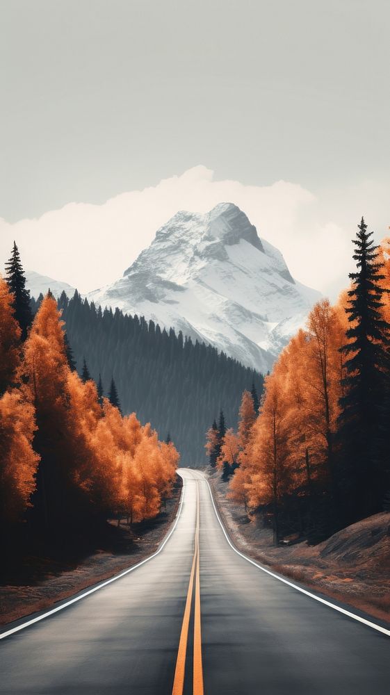 Autumn mountain landscape road outdoors. AI generated Image by rawpixel.