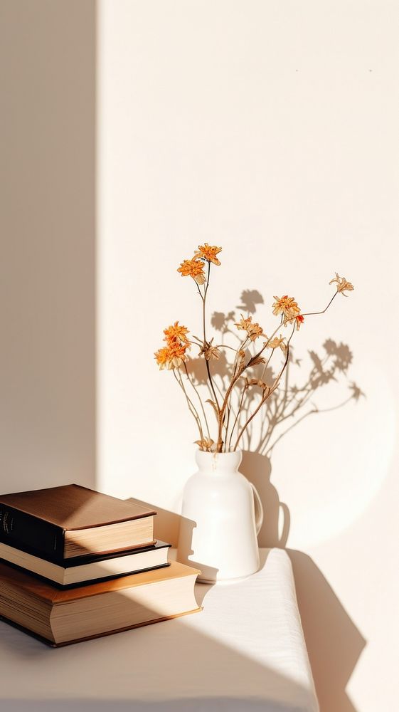 Books flower and coffee publication furniture table. AI generated Image by rawpixel.