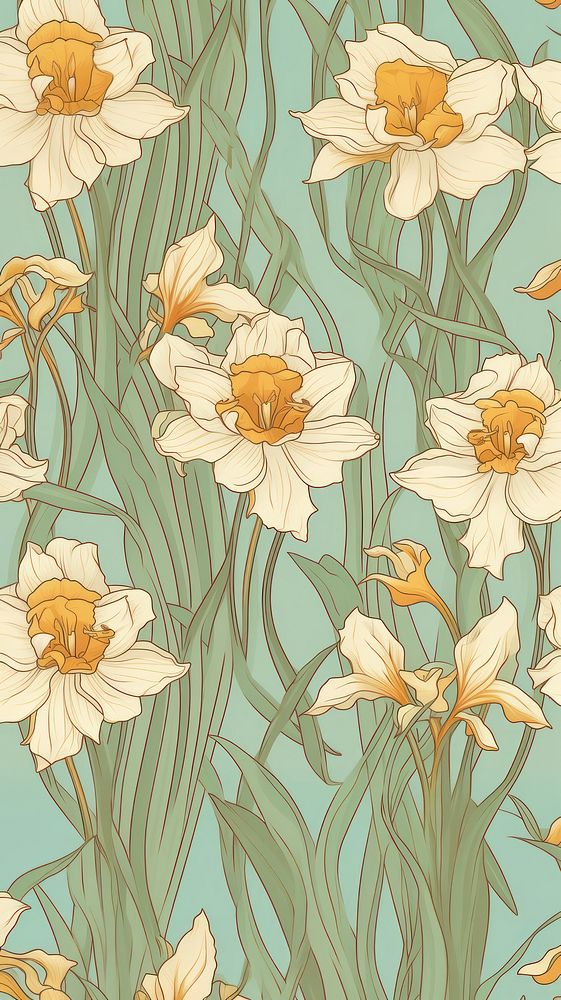 Daffodil flower wallpaper pattern flower. AI generated Image by rawpixel.