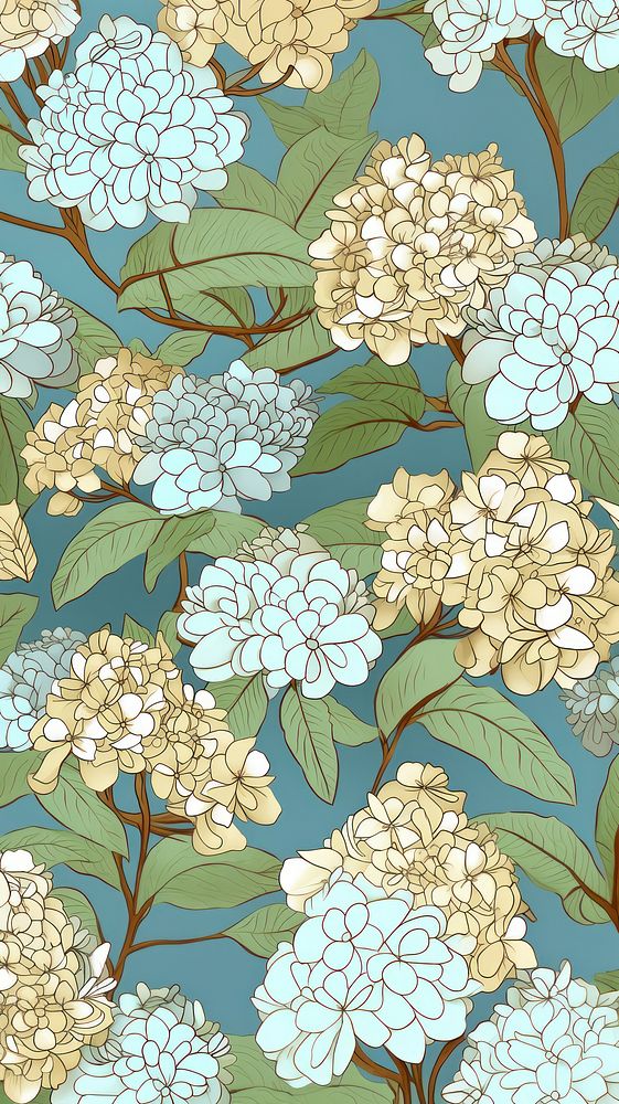 Hydrangea flower art wallpaper pattern. AI generated Image by rawpixel.