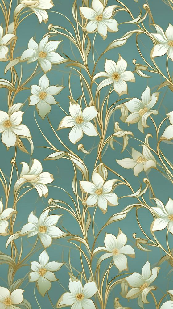 Jasmine flower art wallpaper pattern. AI generated Image by rawpixel.