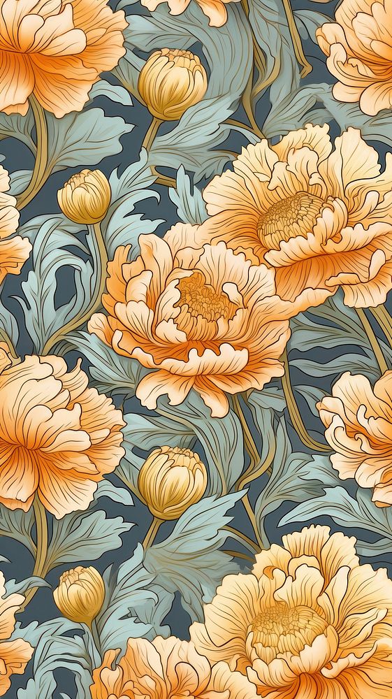 Marigold flower art wallpaper pattern. AI generated Image by rawpixel.
