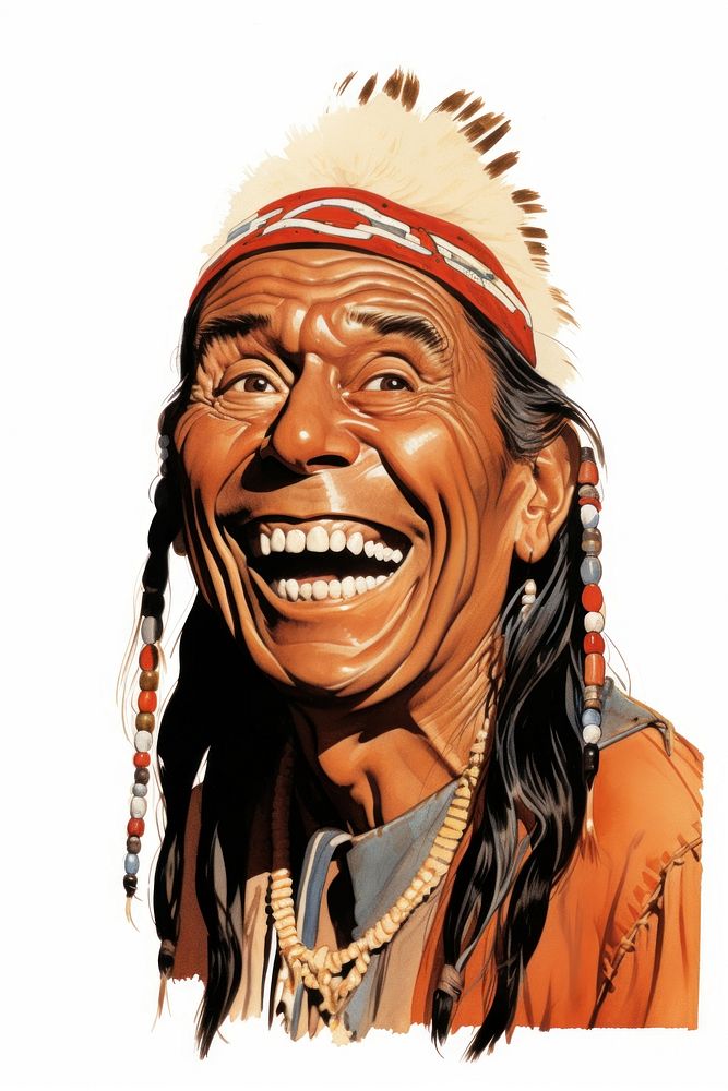 Native american laughing smiling drawing. AI generated Image by rawpixel.