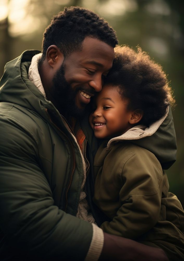 Black father portrait outdoors hugging. AI generated Image by rawpixel.