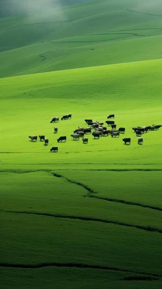 Herd of cows nature field landscape. AI generated Image by rawpixel.