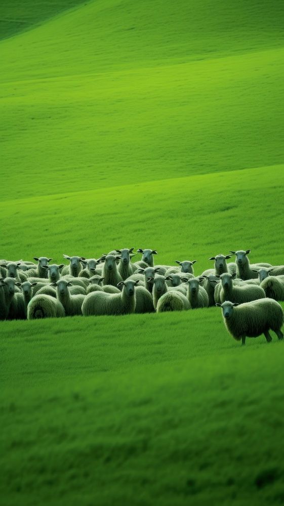 Herd of sheeps nature field grassland. AI generated Image by rawpixel.