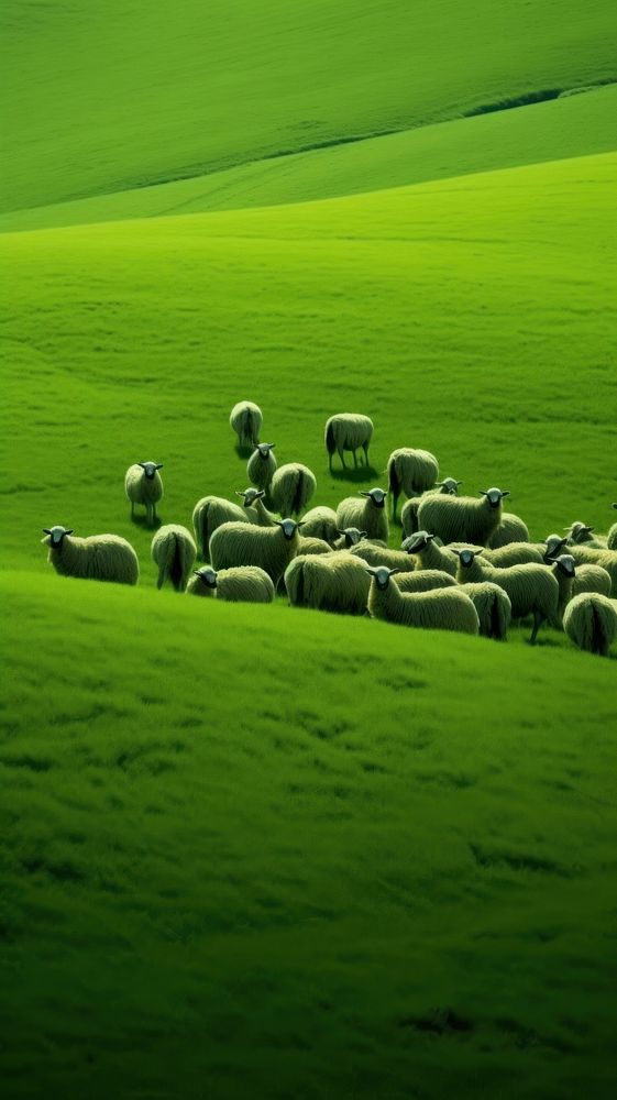 Herd of sheeps nature field backgrounds. AI generated Image by rawpixel.
