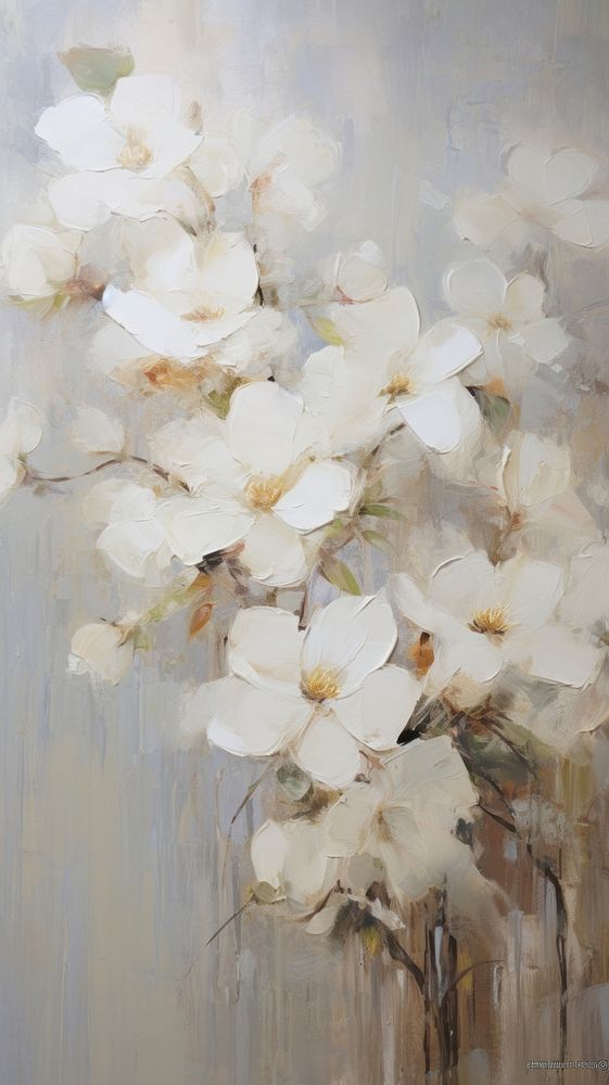 White flowers painting blossom plant. AI generated Image by rawpixel.
