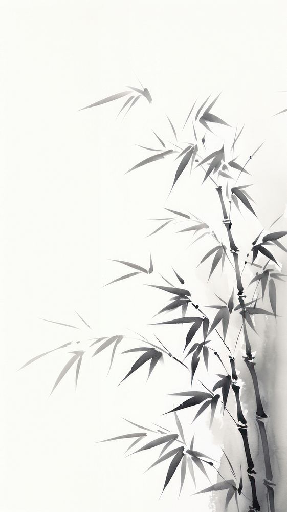 Bamboo leaves plant white monochrome. AI generated Image by rawpixel.