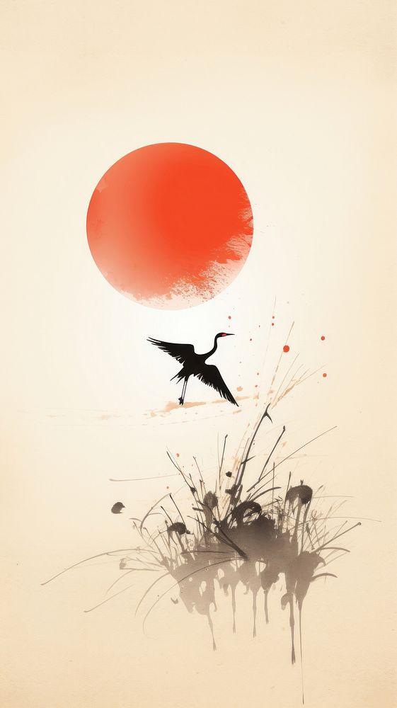 Flamingo flying and red sun outdoors nature bird. AI generated Image by rawpixel.