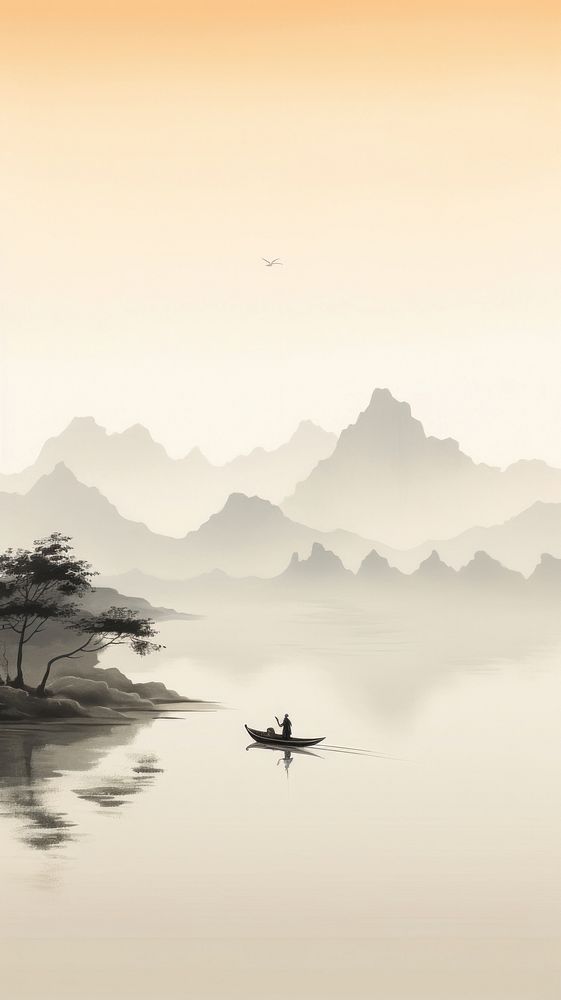 A chinese boat on the lake and mountain landscape outdoors nature