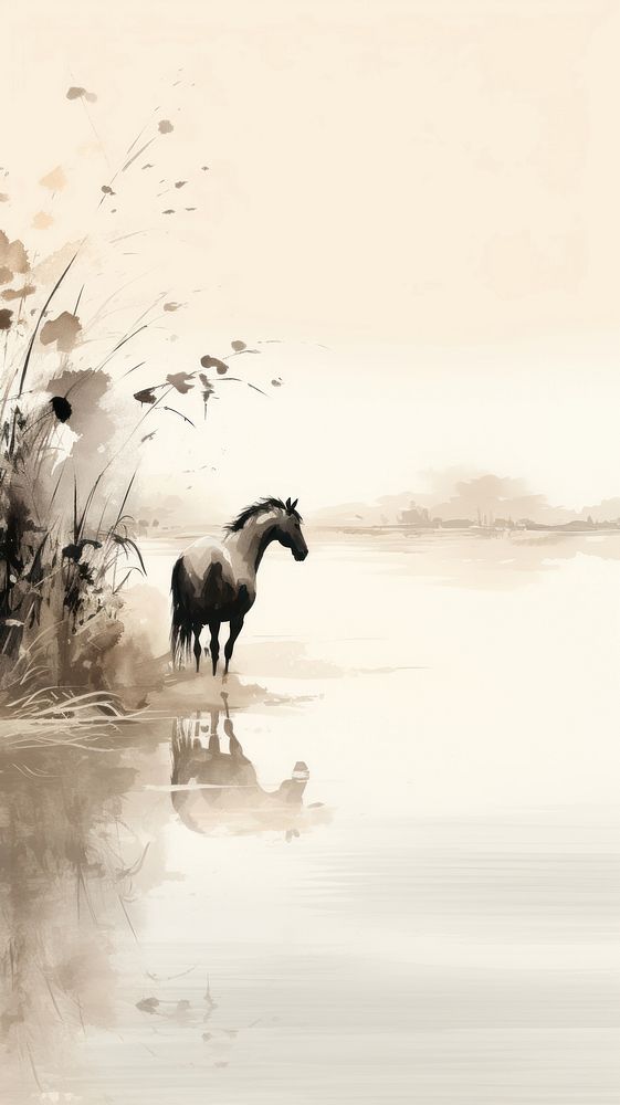 A horse on the lake livestock wildlife animal. AI generated Image by rawpixel.