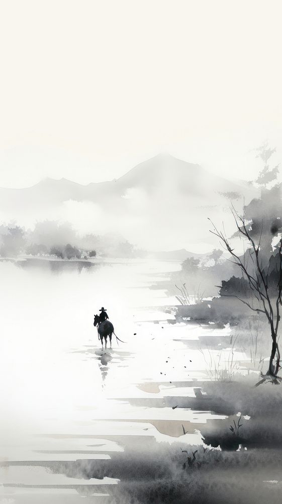 A horseman on the corner lake silhouette outdoors nature. AI generated Image by rawpixel.