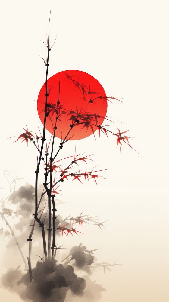 Bamboo tree with the red sun outdoors nature plant. 