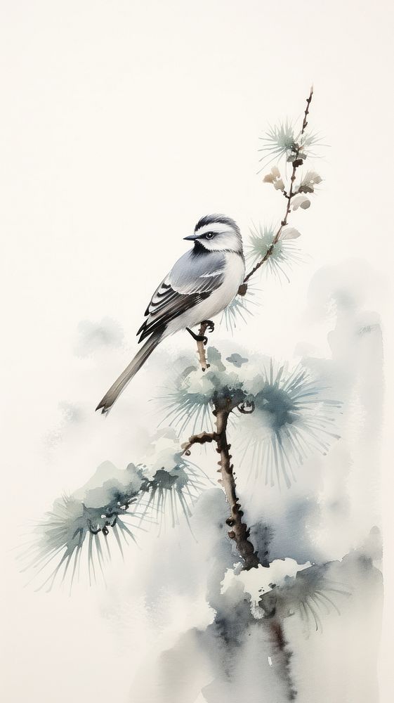 Bird perched on the pine tree animal nature plant. AI generated Image by rawpixel.
