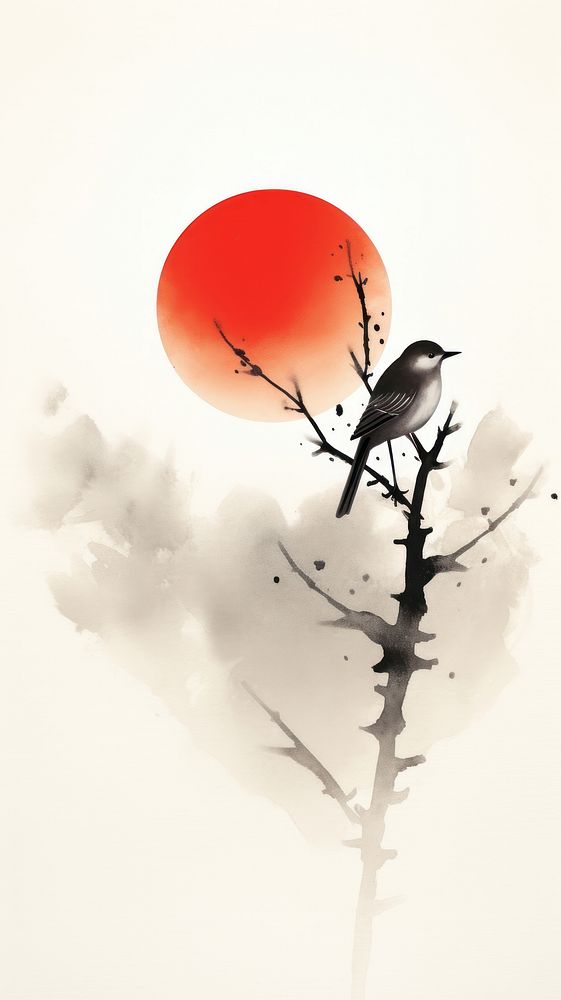 Bird with the red sun outdoors nature tranquility. AI generated Image by rawpixel.