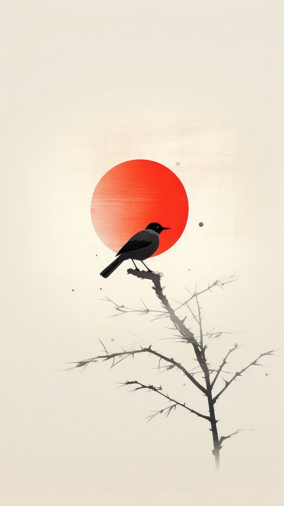 Bird with the red sun painting silhouette blackbird. AI generated Image by rawpixel.
