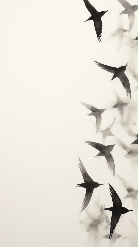 Flock of birds flying animal white silhouette. AI generated Image by rawpixel.