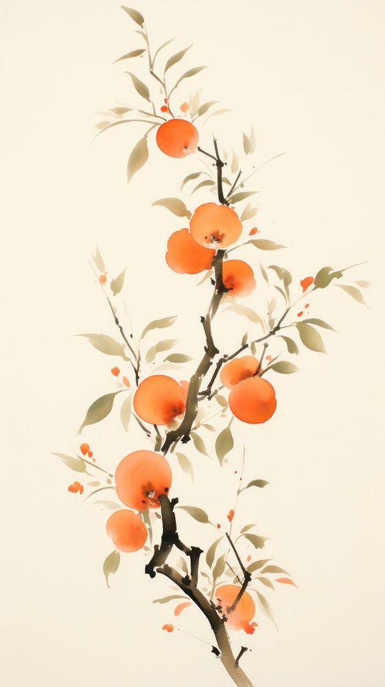 Peach branch painting plant fruit. AI generated Image by rawpixel.