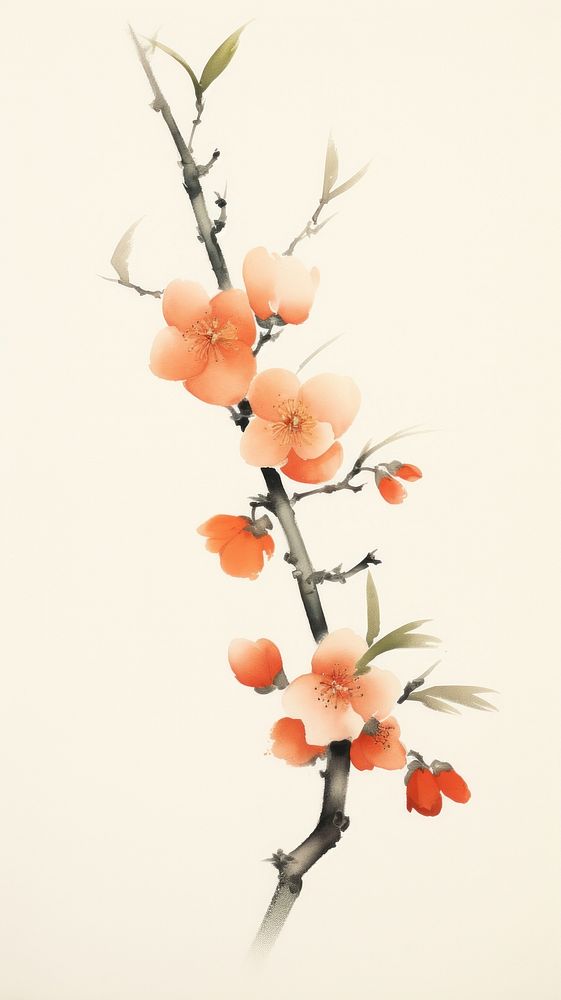 Peach branch blossom flower plant. AI generated Image by rawpixel.