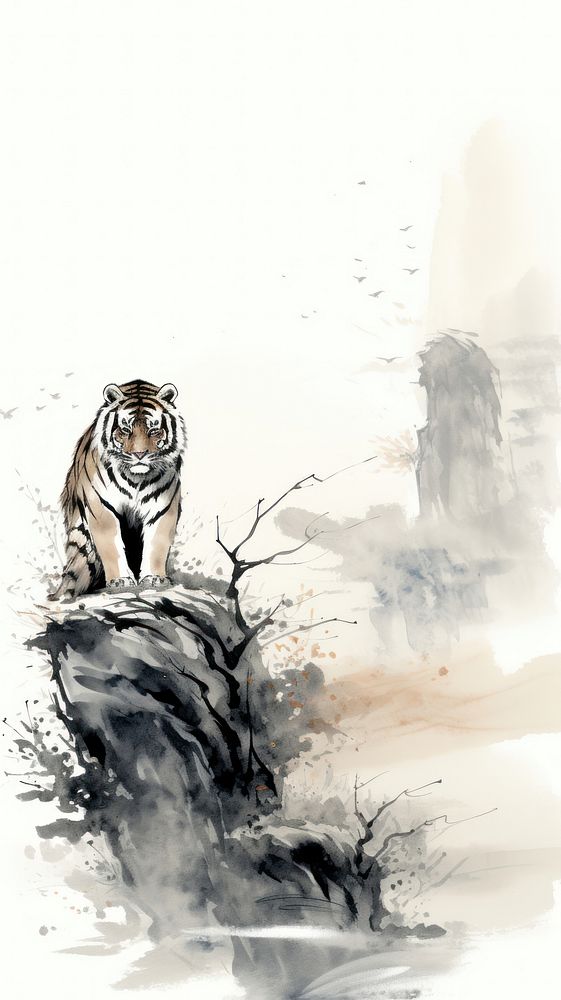 Tiger on the cliff mountain tiger wildlife animal. AI generated Image by rawpixel.
