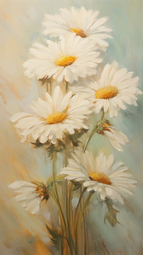 Daisy flower wallpaper painting plant art. AI generated Image by rawpixel.
